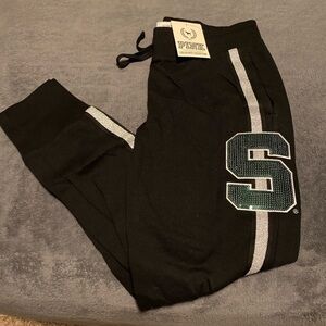 Pink Victoria’s Secret Michigan state university Spartans bling joggers